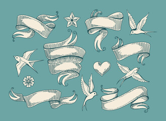 Wall Mural - vintage old school tattoo elements