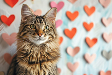 Wall Mural - valentine cat shot, valentines day banner, cat love concept 