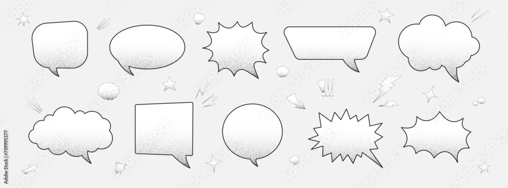 Cartoon empty retro comic style speech bubbles set with black halftone ...