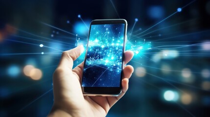 hand hold mobile phone and the big data wireless 5G connecting, technology, networking, digital, business, connect, communication, smartphone, online, cyberspace, social, media, interface