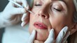 Botox injection in the face of a senior woman. Beauty and youth treatment.