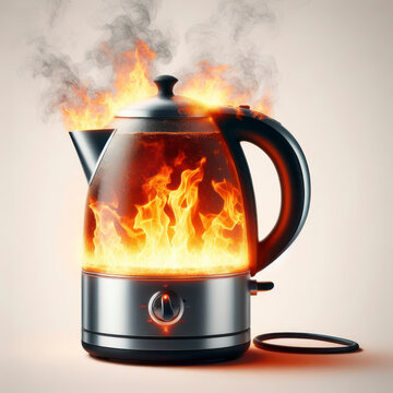 burning electric kettle on a white background. ai generative