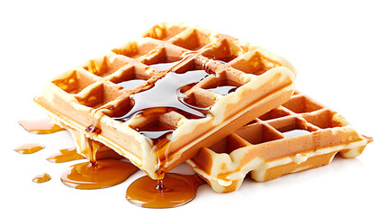 Wall Mural - Waffle with maple syrup isolated on a white background