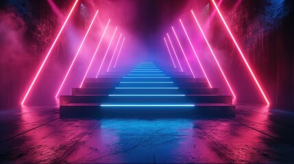 Wall Mural - empty stage show, dark background with neon glow, background. generative ai.