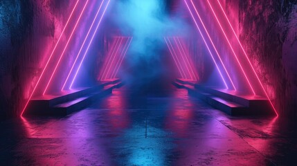 Wall Mural - empty stage show, dark background with neon glow, background. generative ai.