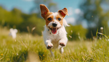 Happy Jack Russell Terrier Dog Running And Jumping In Playful Joy 