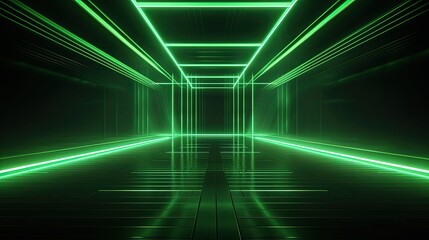Wall Mural - abstract neon light geometric background. glowing neon lines. empty futuristic stage laser. green re