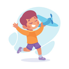 Wall Mural - Joyful Boy Dream of Flying Play Plane Toy Vector Illustration