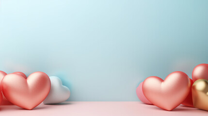 Canvas Print - Valentine soft blue background with pastel hearts 