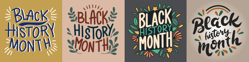 Collection of text banners Black History Month. Handwriting Holiday banners set Black History Month. Hand drawn vector art.