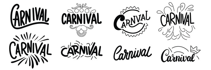 Wall Mural - Collection of text banners Carnival. Handwriting Holiday banners set Carnival. Hand drawn vector art.