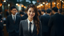 Portrait Of A Beautiful Smiling Asian Businesswoman Boss. Generative AI