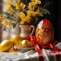 Poster - easter still life with eggs and flowers