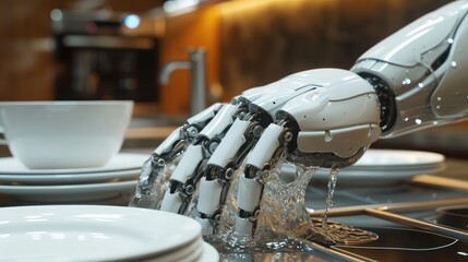 Aufkleber - Robot hands washing the dishes. Generative AI.
