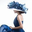 woman with hat, blue silk
