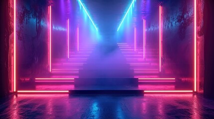 Wall Mural - empty stage show, dark background with neon glow, background. generative ai.