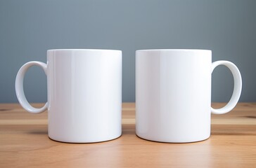 Wall Mural - mockups of two large white mugs for business use, minimalist monochromes