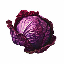 Pixilated Oil Painting Of A Red Cabbage Against A White Background