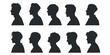 vector silhouette of a male head from side. silhouette of people side view. man. silhouette of face shape from side.	
