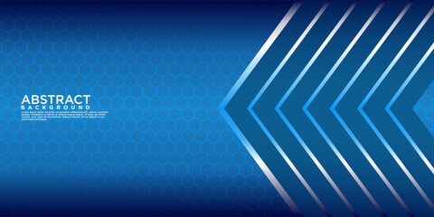 Wall Mural - Geometric blue abstract background with arrow metal lines, overlapping layers on dark space with light effect decoration. Modern graphic design template element for poster, flyer, brochure or banner