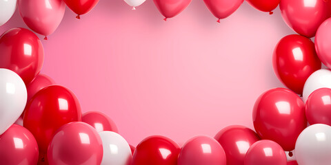 Wall Mural - Pink and white balloons composition background - Valentines day design banner