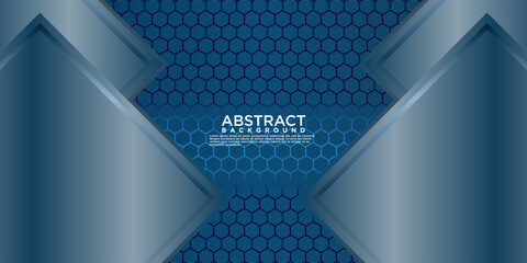 Wall Mural - Geometric blue abstract background with arrow metal lines, overlapping layers on dark space with light effect decoration. Modern graphic design template element for poster, flyer, brochure or banner
