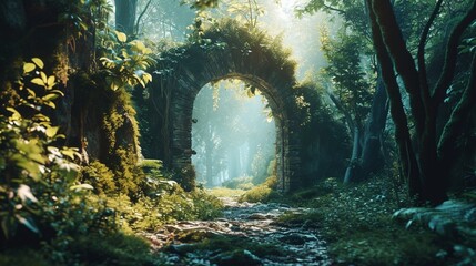 Wall Mural - A Celestial Forest Gateway Etched into a Dreamscape - AI Generativ