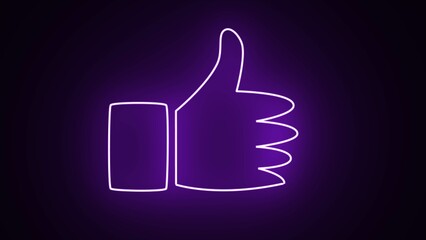 Neon purple line icon. Like retro neon sign on black background. Social media network concept. Sign neon icon. thumb up, like neon icon.  Elements of the Social Media Network Set.