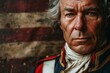 Portrait of American soldier from history of America realistic full length photography texture. independence Day. American man portrait. Horizontal format