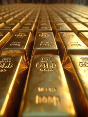 Poster - Gold bars in many rows. Generative AI.