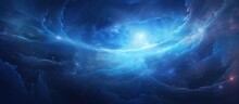 Cosmic Vortex Of Fluid Matter With A Futuristic, Ethereal Blue Glow In Deep Space, Great For Backgrounds And Covers.