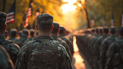 Poster - Veterans and soldiers on Veterans Memorial Day. Generative AI.