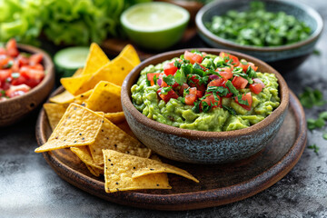 Wall Mural - Guacamole with grilled green tomatoes and cucumber