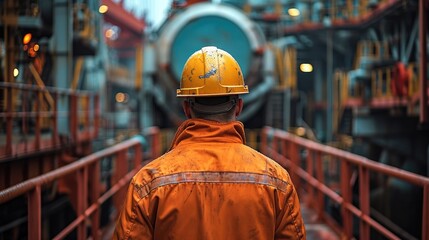 Poster - Engineer in Hard Hats Stand in ship vessel. Generative AI.