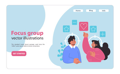 Poster - Focus group concept. Gathering consumer insights and preferences. Influencing product development and brand decisions. Flat vector illustration.