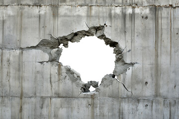 torn hole in a old cracked concrete wall. Peeling old wall. Cracked and peeling, Grunge wall texture. Worn aged post apocalyptic texture background with a hole in the wall. horizontal view