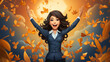 © Digital Dream Vault - realistic cartoon style happy business woman success