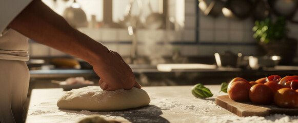 Wall Mural - a chef preparing dough for pizza