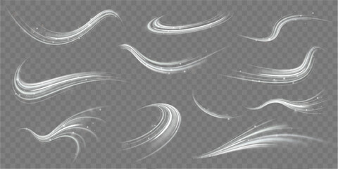 Wall Mural - 	
Luminous white lines of speed. Twist white line. Light trail wave, fire path trace line and incandescence curve twirl. Abstract motion lines.	
