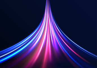 Fototapete - Abstract neon light rays background. A colorful motion background of city light trails. Vector speed of light in space on dark background.	