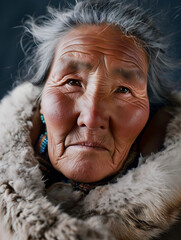 Wall Mural - studio portrait of an Inuit senior woman