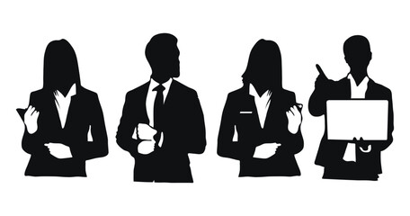 Wall Mural - Silhouette of business people, both men and women, in various poses. Silhouette business