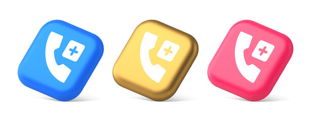 Poster - Call phone add emergency hotline service squared button 3d realistic isometric icon