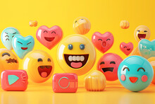 Set Of Emoji Emoticons With Sad And Happy Mood, Evaluation, Increase Rating, Customer Experience, Satisfaction And Best Excellent Services Rating Concept, Customer Service Evaluation. 3d Render.