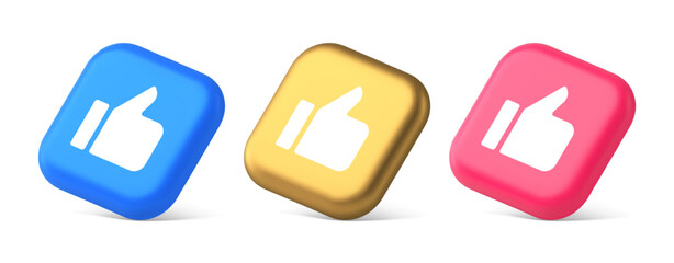 Poster - Like thumb up approve rating button confirmation cool website networking 3d realistic isometric icon