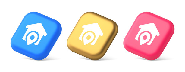 Poster - House location GPS route button distance navigation map pin pointer address direction 3d isometric icon