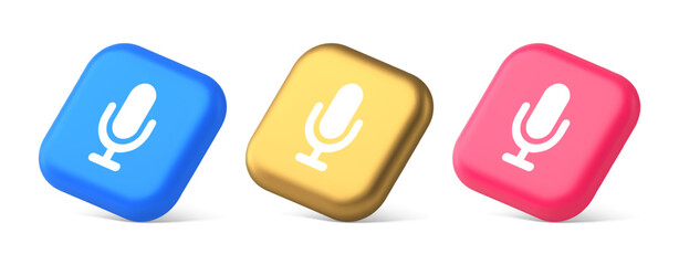 Poster - Microphone voice sound recording broadcasting button web app media communication 3d isometric icon