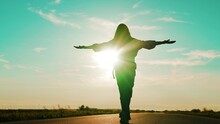 Girl Traveling With Backpack Sunset, Family Sun, Hiking Girl Asphalt Road, Raise Your Hands Up, Woman Girl Traveling, Happy Woman Running Sunset, Enjoying Adventure Holiday, Tourist Walk Autumn Forest