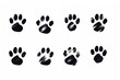 Illustration of black silhouette of a cat paw prints on white background
