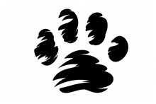 Illustration Of Black Silhouette Of A Cat Paw Print On White Background